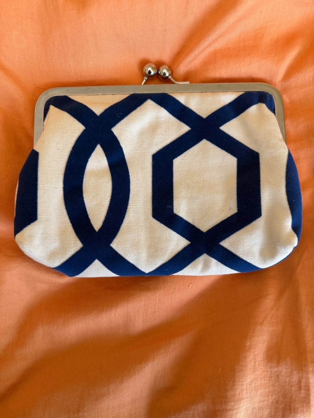 Canvas Geometric Print Clutch - Navy and Cream